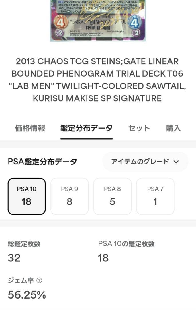 chaos TCG ラボメン 黄昏色のソーテール 牧瀬紅莉栖 SP PSA10