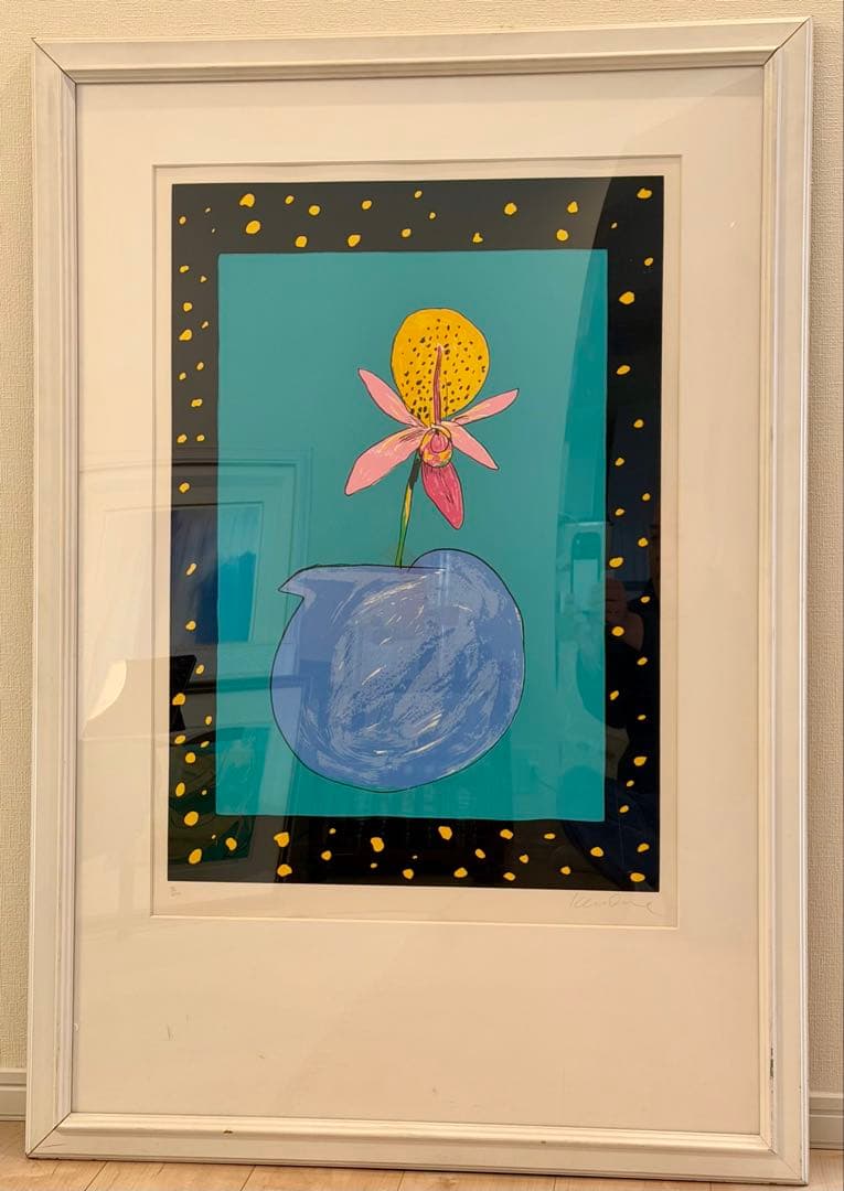 ケンドーン「青い花瓶の蘭」pop art 額装 静物画 花 版画 #249